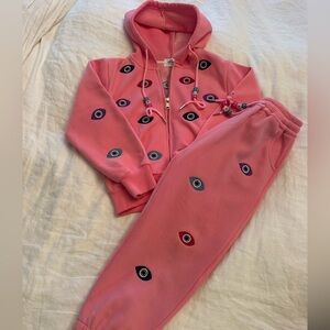 Lola + The Boys Pink Eye Embroidered Hoodie